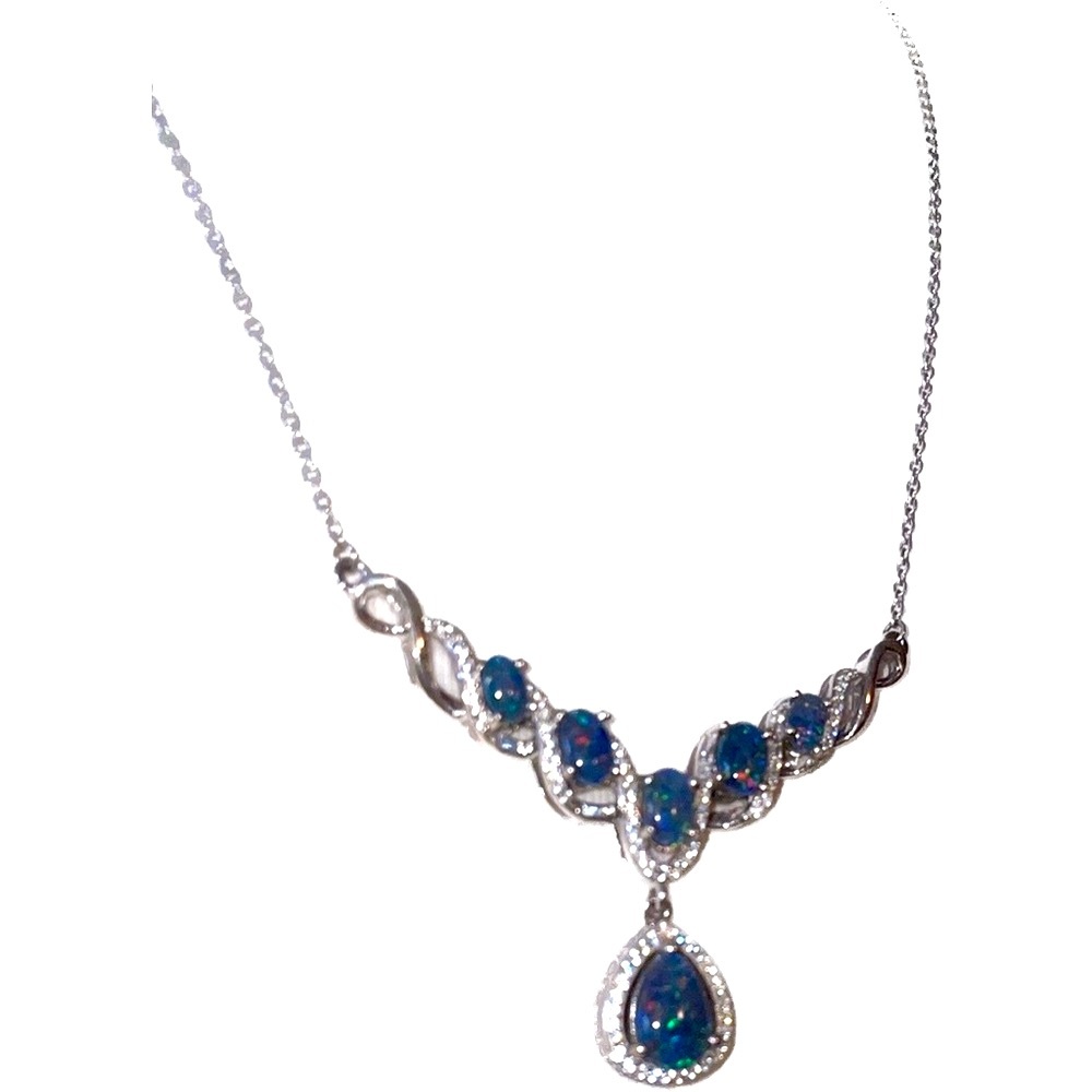 .925 Silver Australian Boulder Opal triplet and Moissanite Necklace